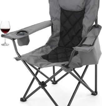 ARROWHEAD OUTDOOR Portable Folding Camping Quad Chair w/ 6-Can Cooler, Cup & Wine Glass Holders, Heavy-Duty Carrying Bag, Padded Armrests, Headrest & Seat, Supports up to 550lbs, USA-Based Support