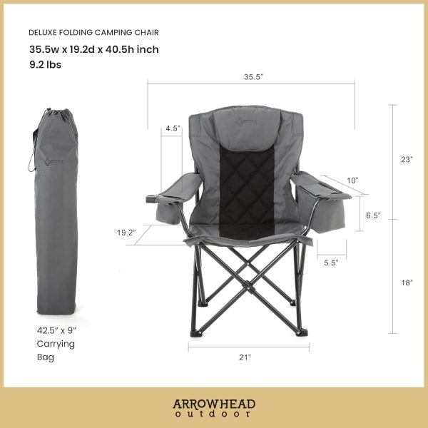 ARROWHEAD OUTDOOR Portable Folding Camping Quad Chair w/ 6-Can Cooler, Cup & Wine Glass Holders, Heavy-Duty Carrying Bag, Padded Armrests, Headrest & Seat, Supports up to 550lbs, USA-Based Support - Image 3
