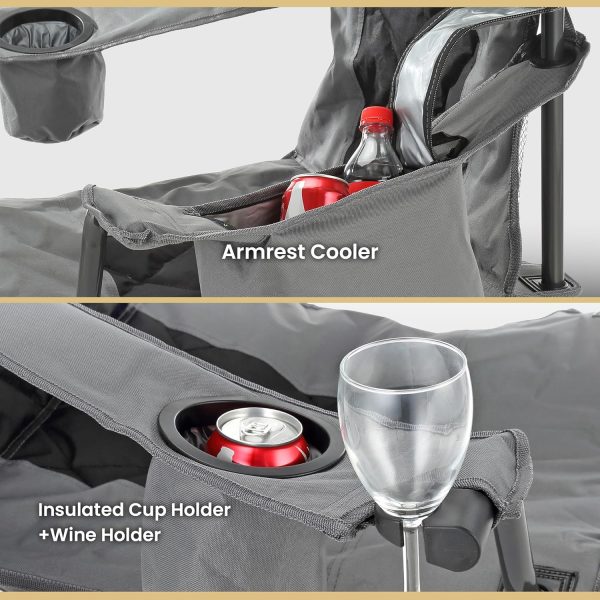 ARROWHEAD OUTDOOR Portable Folding Camping Quad Chair w/ 6-Can Cooler, Cup & Wine Glass Holders, Heavy-Duty Carrying Bag, Padded Armrests, Headrest & Seat, Supports up to 550lbs, USA-Based Support - Image 5