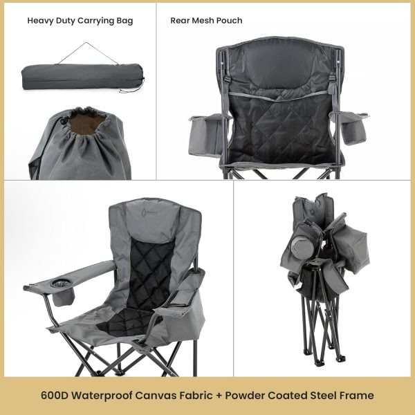 ARROWHEAD OUTDOOR Portable Folding Camping Quad Chair w/ 6-Can Cooler, Cup & Wine Glass Holders, Heavy-Duty Carrying Bag, Padded Armrests, Headrest & Seat, Supports up to 550lbs, USA-Based Support - Image 6