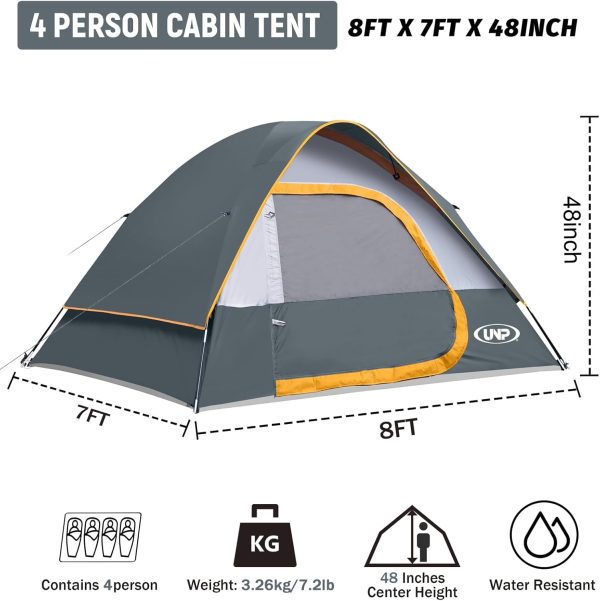 Camping Tent 4 Person, Waterproof Windproof Tent with Rainfly Easy Set up-Portable Dome Tents for Camping - Image 3