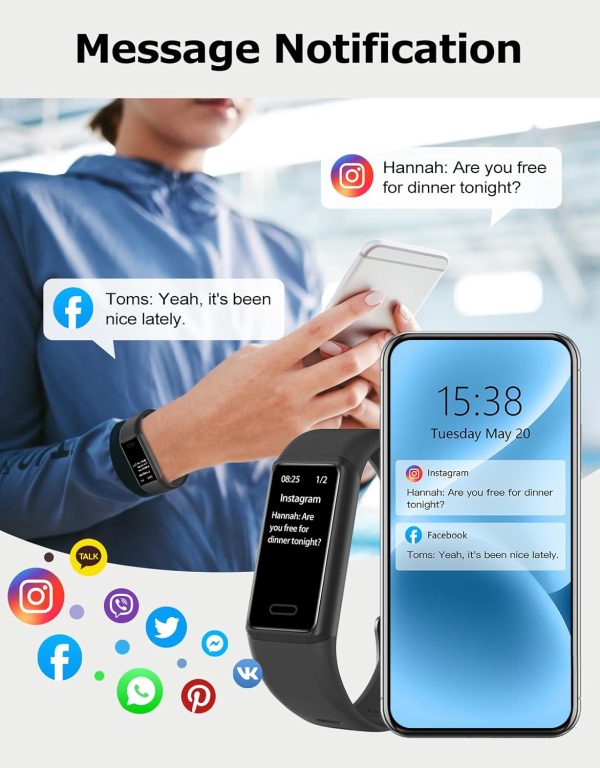 Fitness Tracker, Fitness Watches for Women Men Pedometer Watch with 24/7 Heart Rate Monitor Sleep Tracker Step/Calorie Counter Stopwatch IP68 Waterproof Activity Trackers (Dark Black) - Image 2