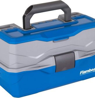 Flambeau Outdoors 6382TB 2-Tray Tackle Box - Classic Fishing Lure Storage Organizer, Medium Portable Tackle Box, 15 Tray Compartments, Blue/Gray