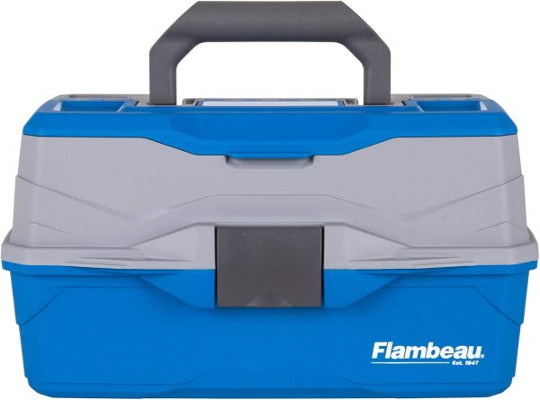 Flambeau Outdoors 6382TB 2-Tray Tackle Box - Classic Fishing Lure Storage Organizer, Medium Portable Tackle Box, 15 Tray Compartments, Blue/Gray - Image 2