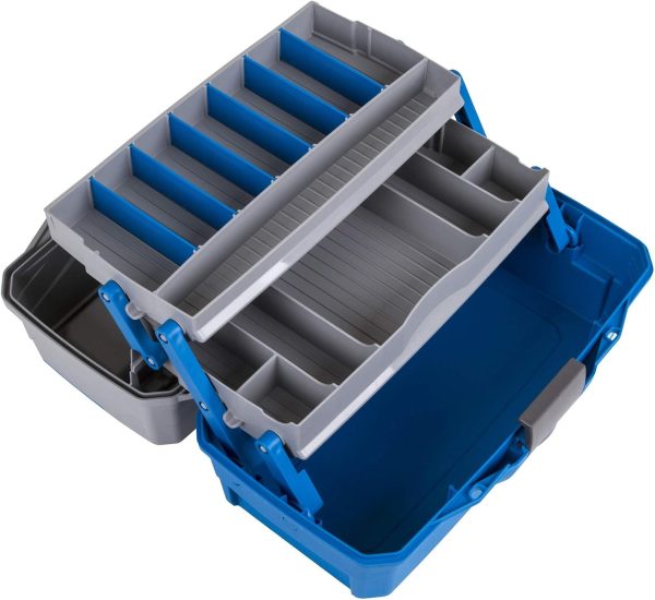 Flambeau Outdoors 6382TB 2-Tray Tackle Box - Classic Fishing Lure Storage Organizer, Medium Portable Tackle Box, 15 Tray Compartments, Blue/Gray - Image 3