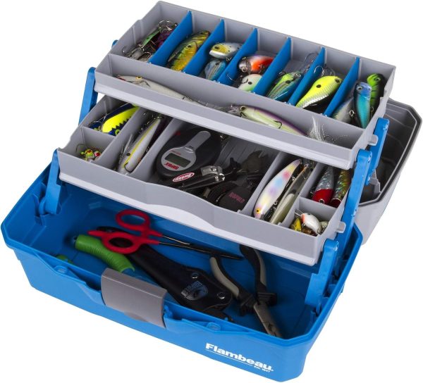 Flambeau Outdoors 6382TB 2-Tray Tackle Box - Classic Fishing Lure Storage Organizer, Medium Portable Tackle Box, 15 Tray Compartments, Blue/Gray - Image 5